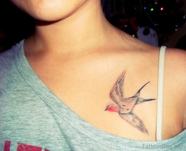 Flying Bird Chest Tattoo