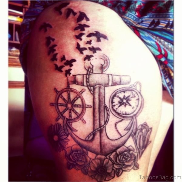Flying Birds And Anchor Tattoo