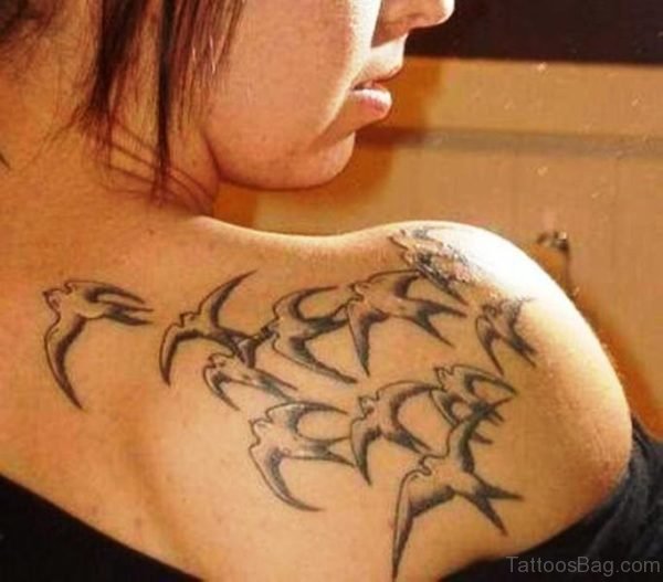 Flying Birds Tattoo On Shoulder Back