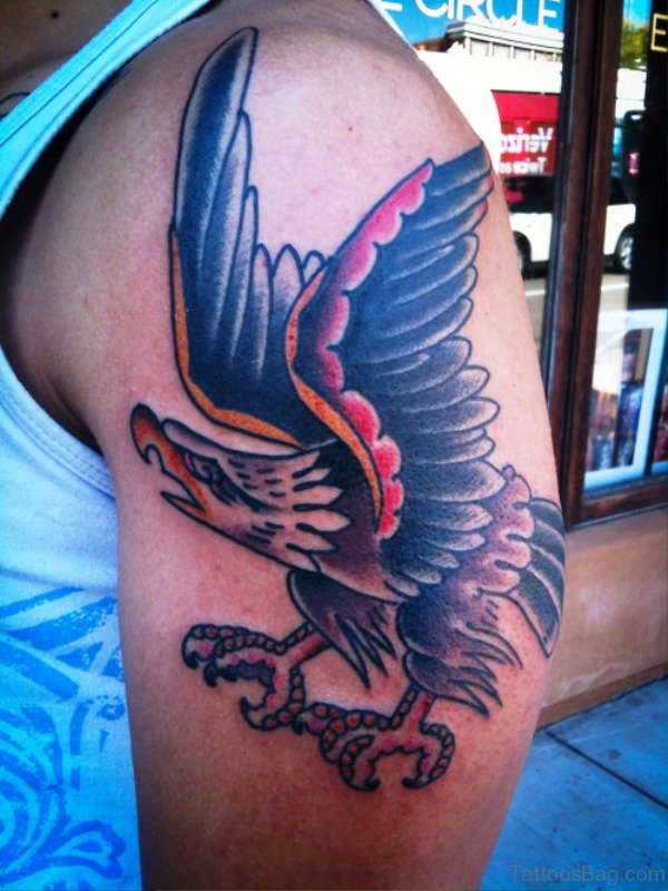 Flying Eagle Tattoo On Left Shoulder