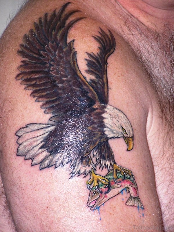 Flying Eagle With Fish Tattoo