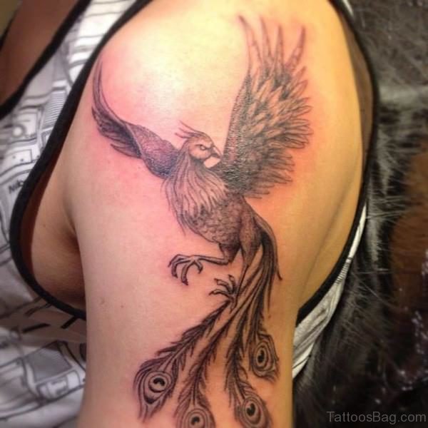 Flying Phoenix Tattoo On Left Shoulder