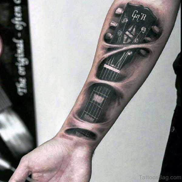 Forearm Guitar Strings Tattoo