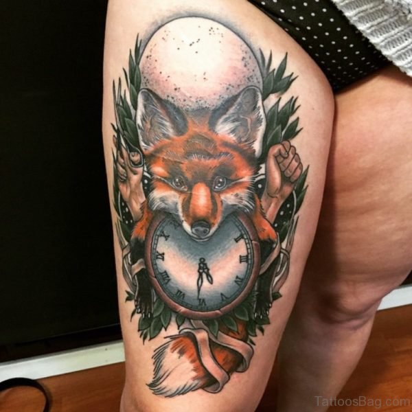 Fox And Clock Tattoo