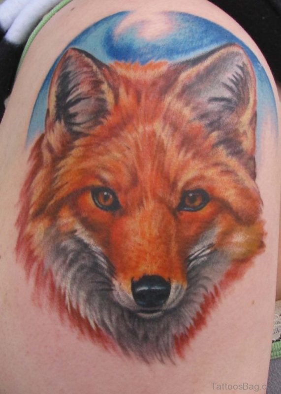 Fox Head Tattoo On Left Shoulder