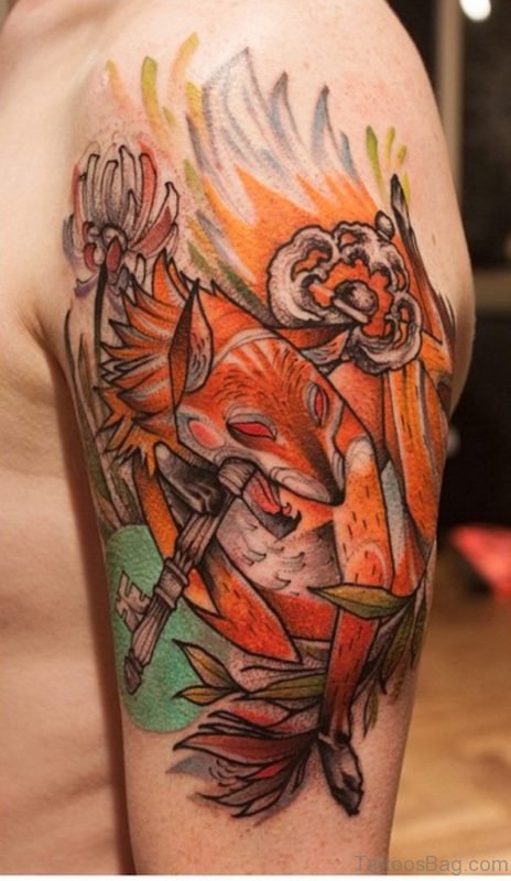 Fox with Key Tattoo on Shoulder