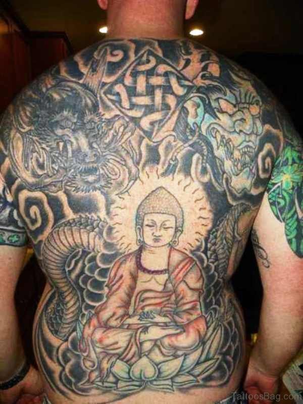 Full Back Cover Colorful Buddha Tattoo