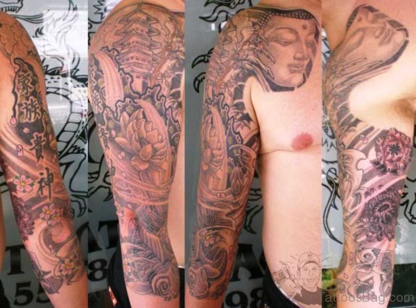 Full Sleeve Unique Buddha Tattoo Design