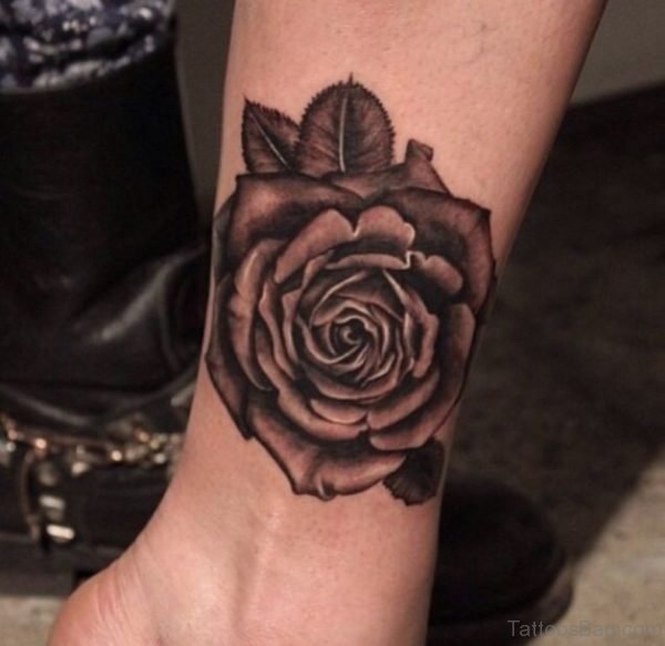 Funky Rose Tattoo On Ankle