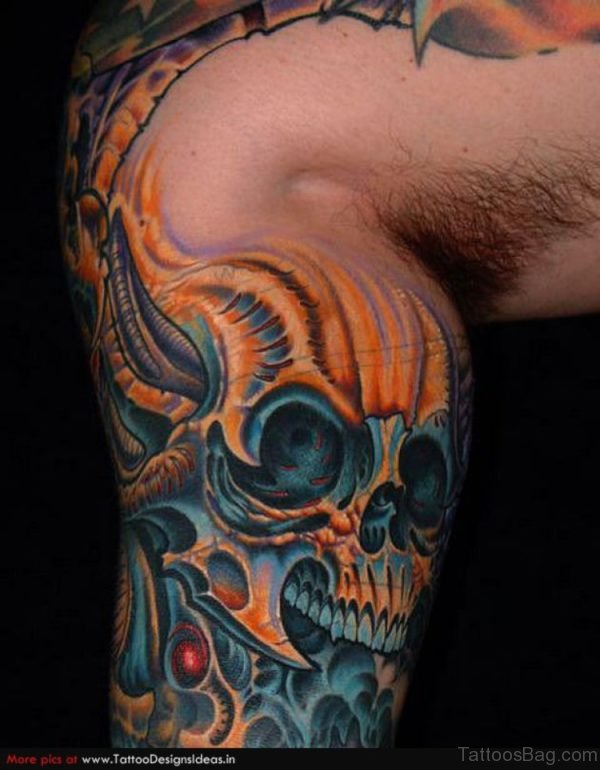 Funky Skull Tattoo On Leg