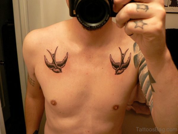 Funky Swallow Tattoo On Chest