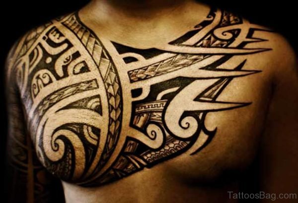 Funky Tribal Tattoo On Chest