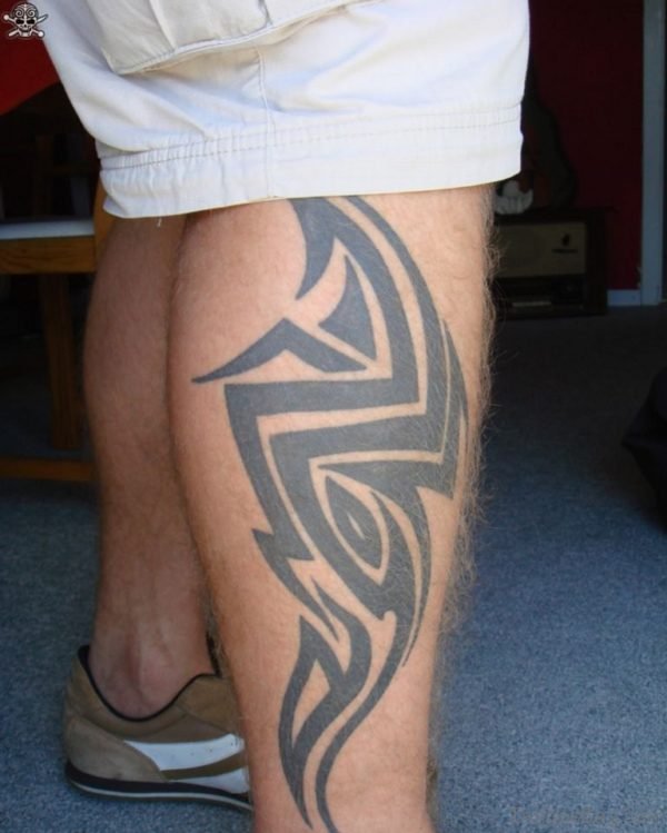 Funky Tribal Tattoo On Leg