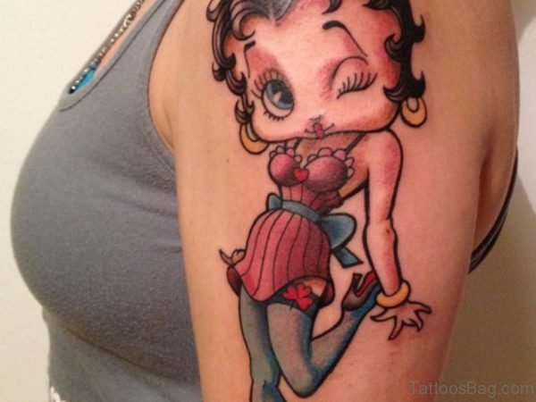 Funny Betty Boop Tattoo On Shoulder 