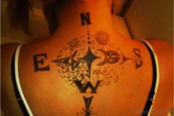Funny Compass Tattoo On Back