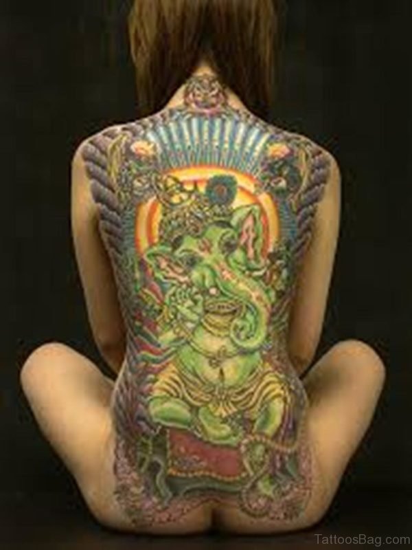 Ganesha Tattoo On Girl Back