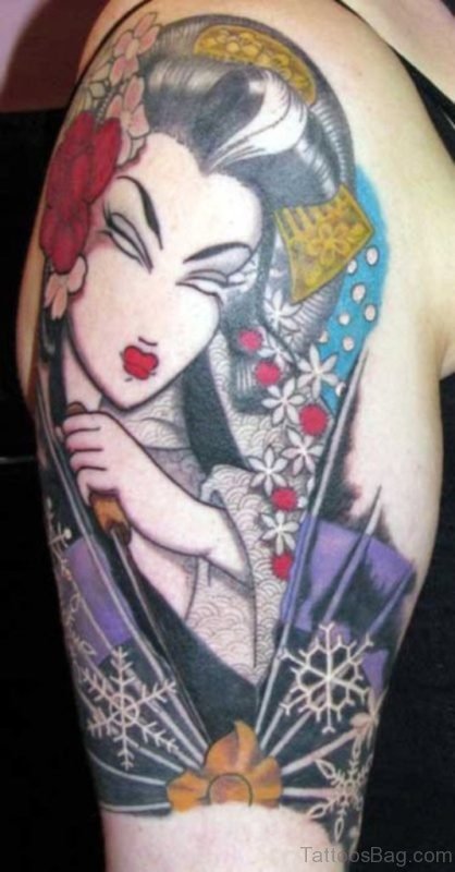 Geisha Girl Tattoo On Shoulder