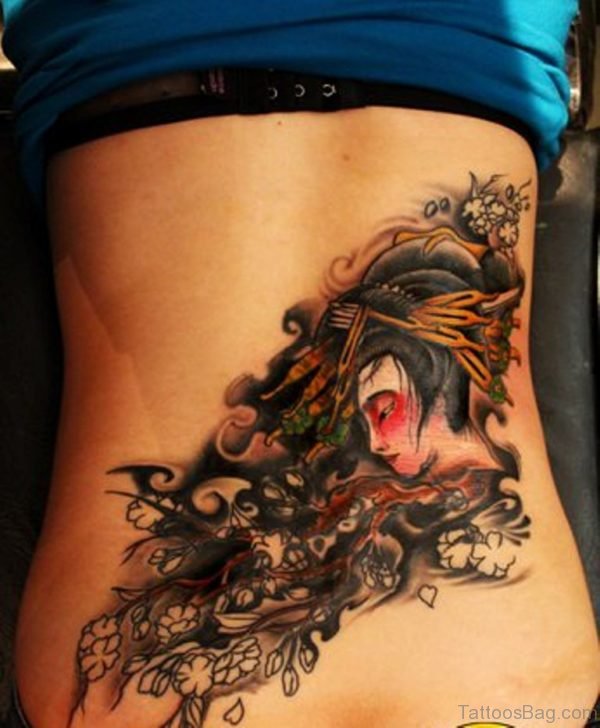 Geisha Head Tattoo On Back