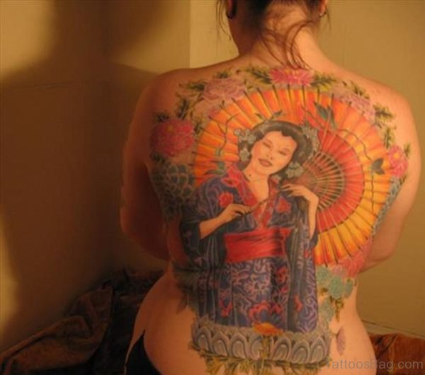 Geisha Tattoo On Back For Women