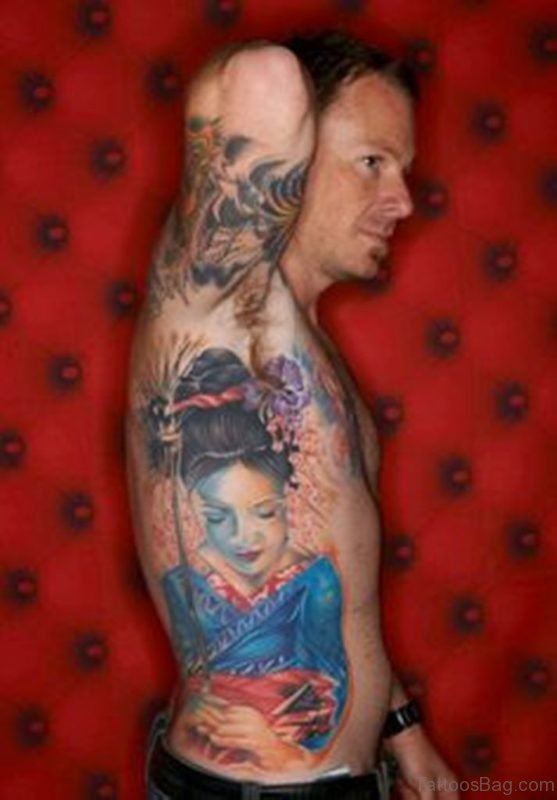Geisha Tattoo On Rib For Men