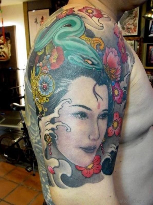 Geisha Tattoo On Shoulder Image