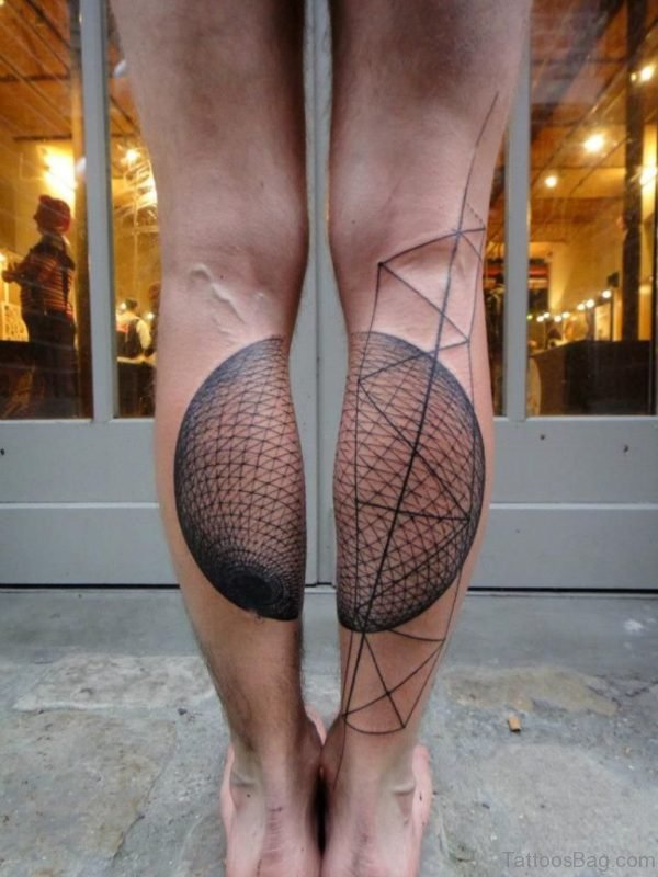Geometric Globe Leg Tattoo