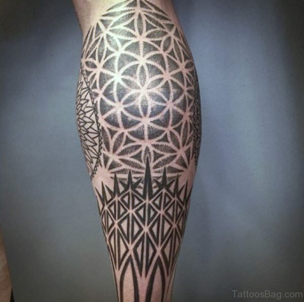 Geometric Tattoo On Leg Calf