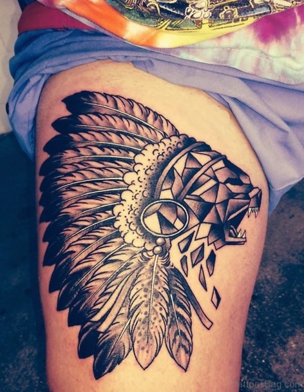 Geometric Wolf Tattoo On Thigh Image