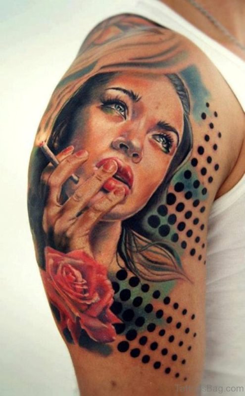 Girl Smoking Tattoo