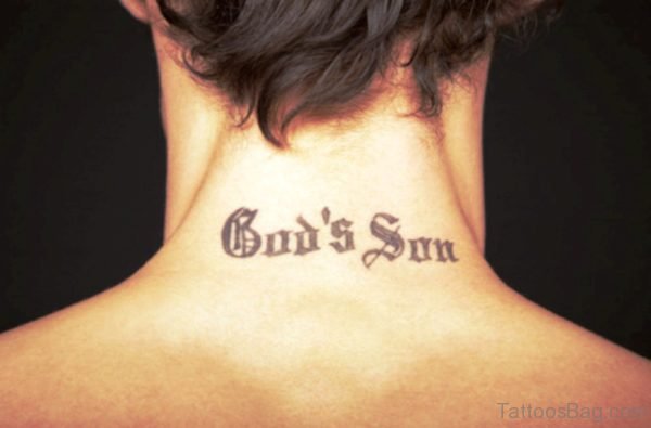 Gods Son Lettering Neck Tattoo
