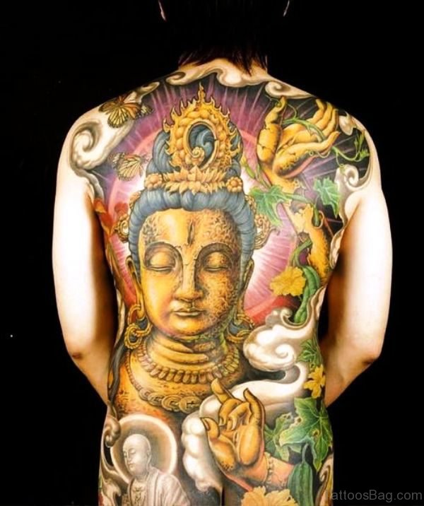 Golden Buddha Tattoo On Back