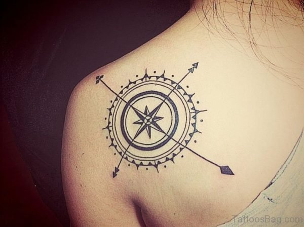 Graceful Compass Tattoo On Back
