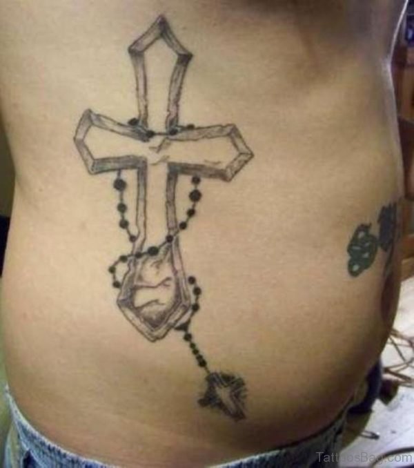 Graceful Cross Tattoo Onf Rib