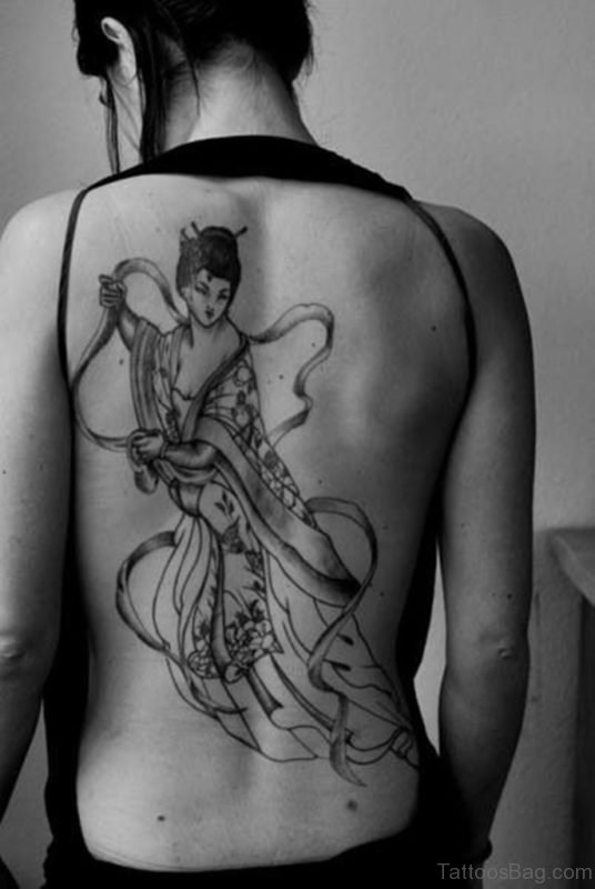 Graceful Geisha Tattoo On Back