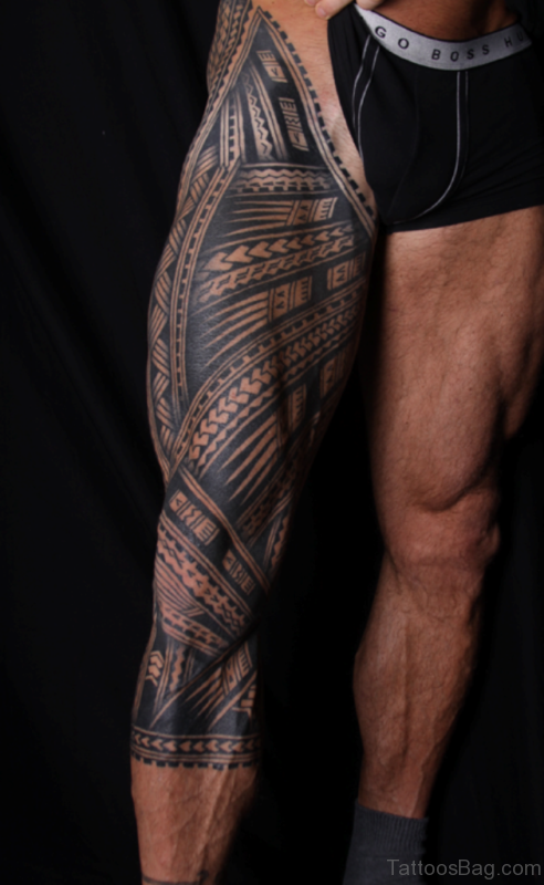 Graceful Tribal Tattoo On Leg