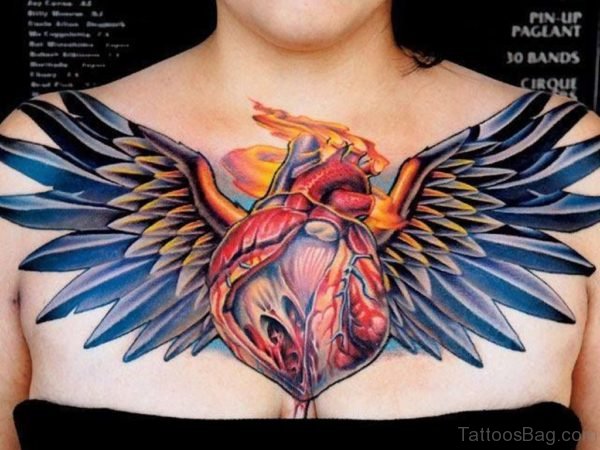 Graceful Wings And Heart Tattoo