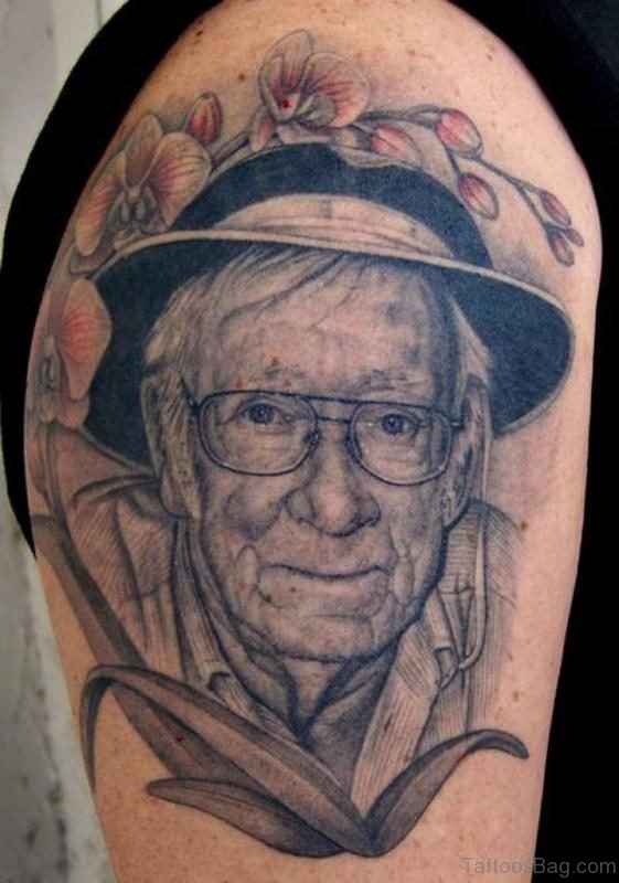 Grandpa Portrait Tattoo On Arm sg1316