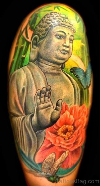 Great Buddha Tattoo On Shoulder