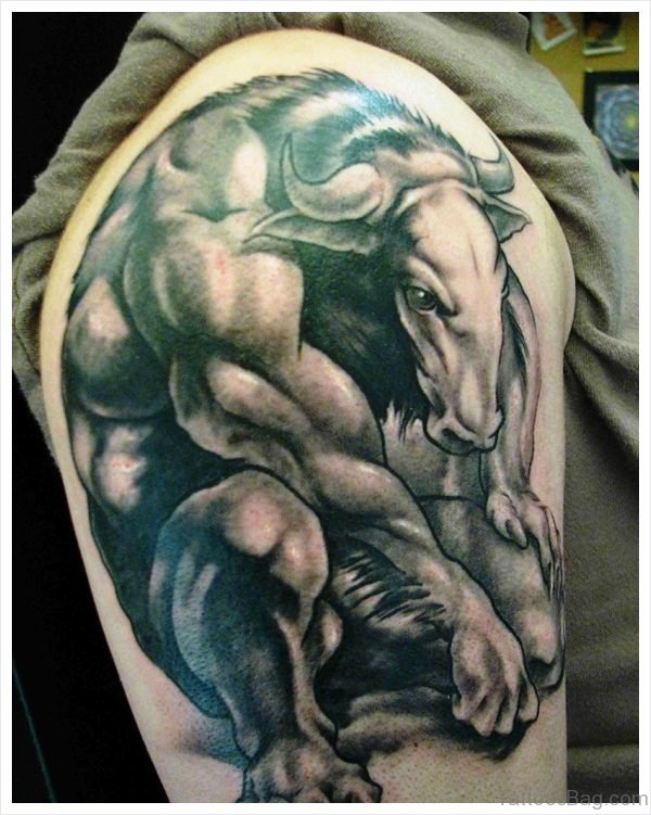 Great Bull Tattoo On Shoulder