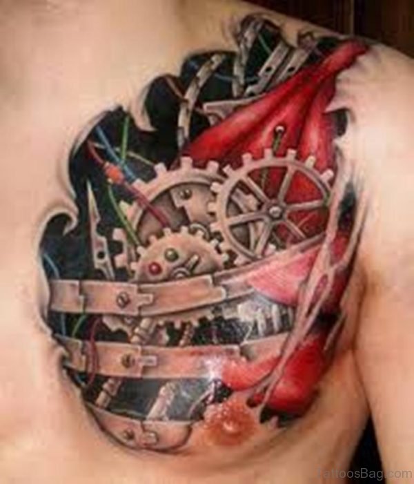 Great Clock Tattoo On Chest
