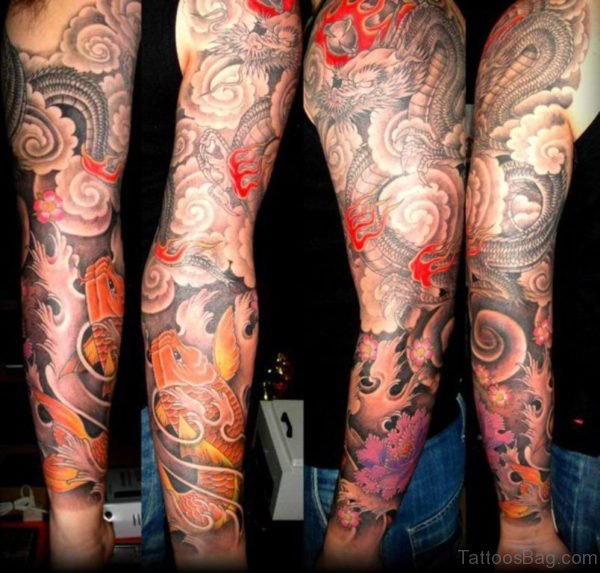 Great Dragon Tattoo On Full Sleeve