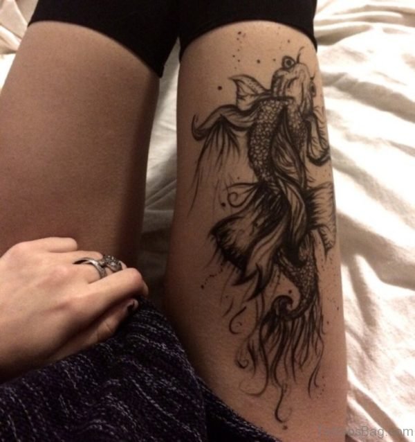 Great Fish Tattoo On Thigh 