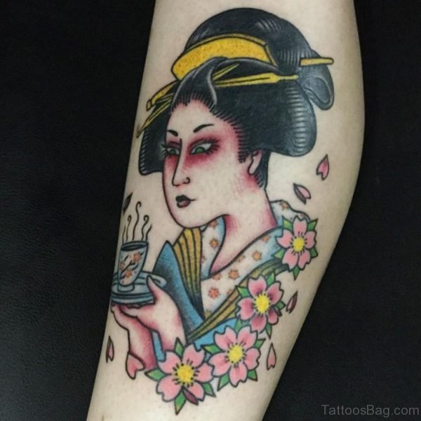Great Geisha Tattoo On Leg