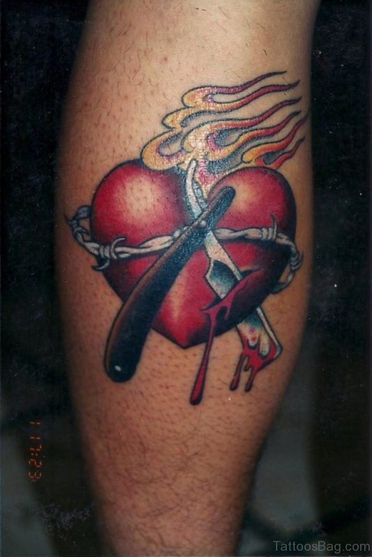 Great Heart Tattoo On Leg