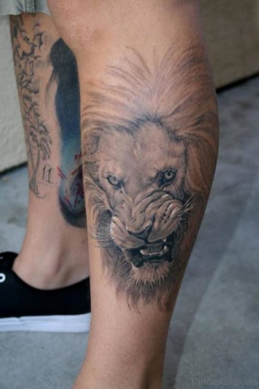 Great Lion Tattoo On Leg