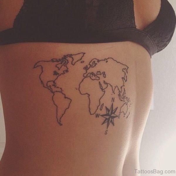 Great Map Tattoo On Rib