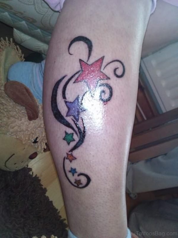 Great Star Tattoo On Leg