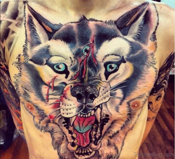 Great Wolf Tattoo For Chest