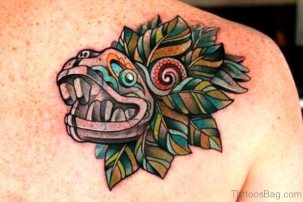 Green Aztec Shoulder Tattoo 