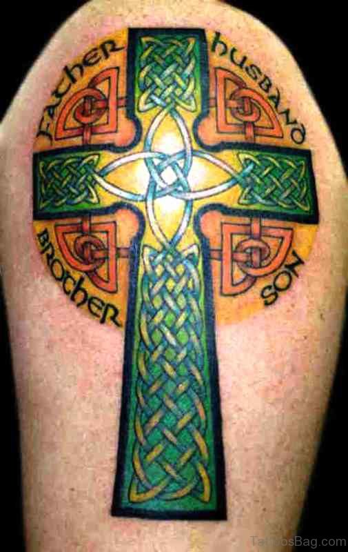 Green Cross Shoulder Tattoo Design 